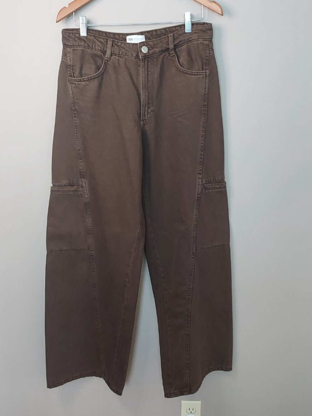 Zara Mid-Rise Brown Cargo Denim Pants Size 8 - Picture 12 of 13